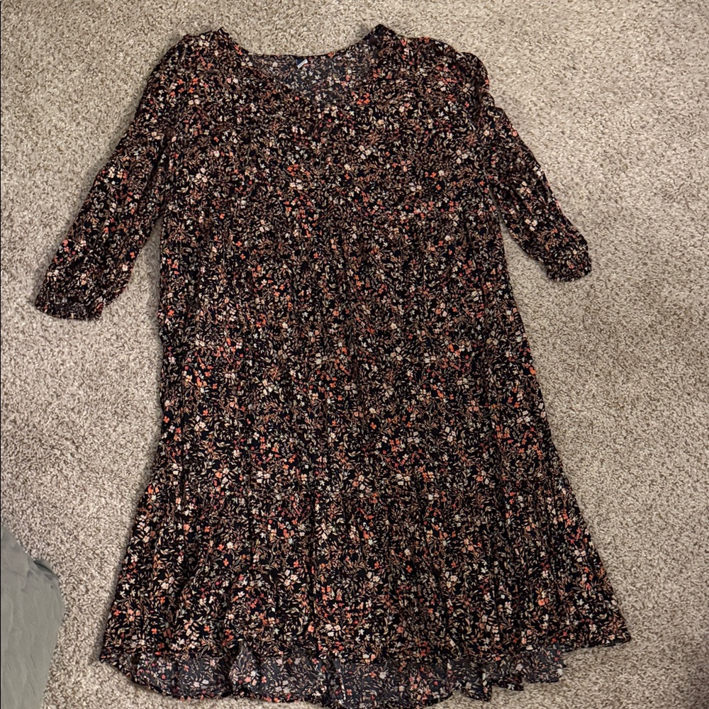 Floral Print Maxi Dress with 3/4 Sleeves